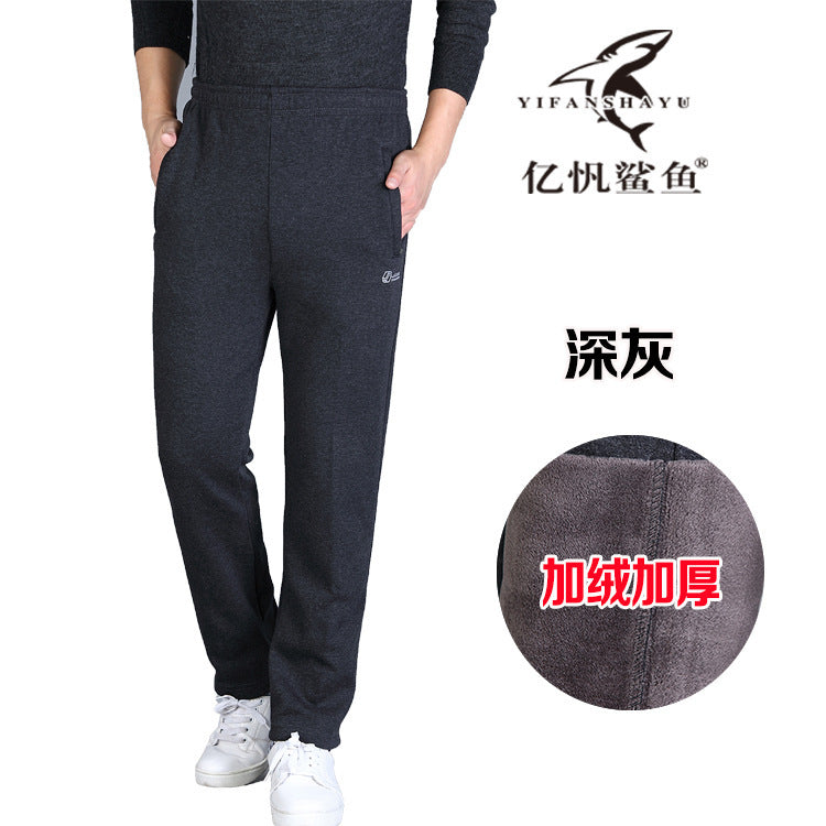 Winter Men's Fleece-lined Thickened Casual Pants Middle-aged and Elderly Elastic Waist Sports Pants High Waist Stretch Dad's Long Pants