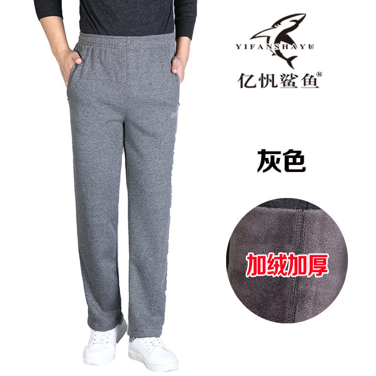 Winter Men's Fleece-lined Thickened Casual Pants Middle-aged and Elderly Elastic Waist Sports Pants High Waist Stretch Dad's Long Pants