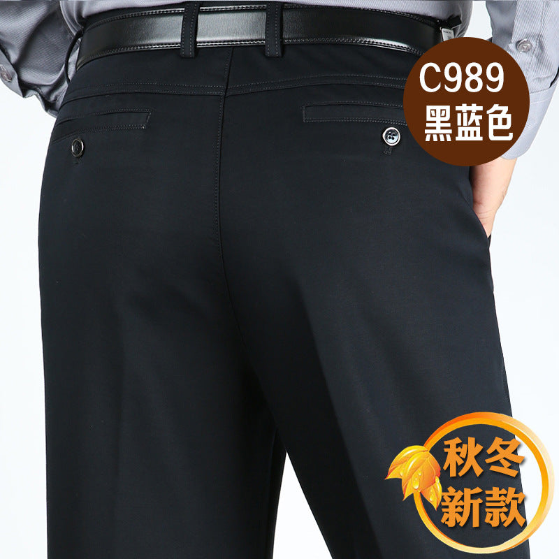 Billion Shark Autumn and Winter Thick Middle-aged Men's Business Casual Pants Straight High Waist Stretch Cotton Pants