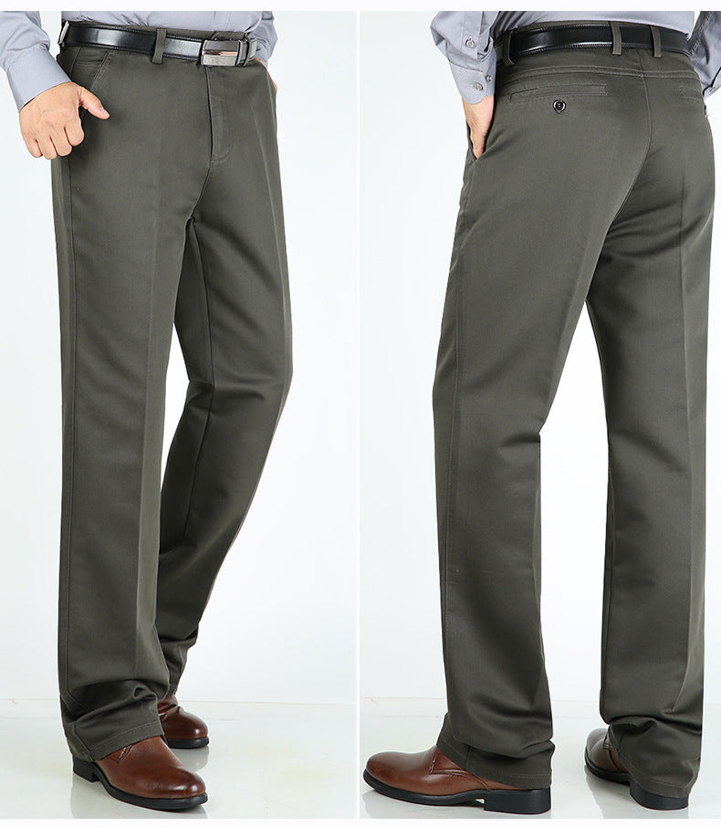 Billion Shark Autumn and Winter Thick Middle-aged Men's Business Casual Pants Straight High Waist Stretch Cotton Pants