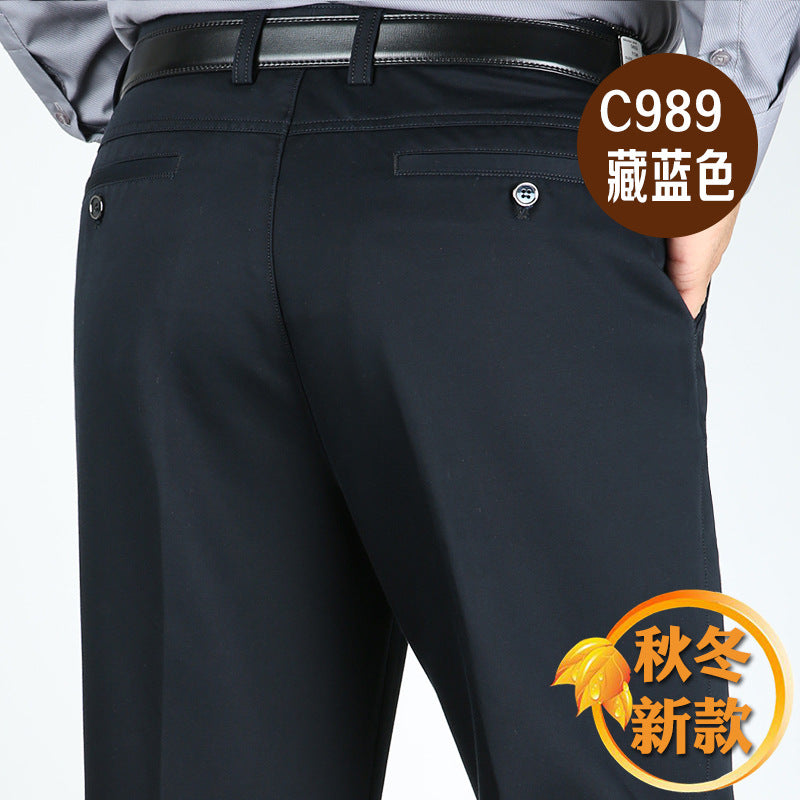 Billion Shark Autumn and Winter Thick Middle-aged Men's Business Casual Pants Straight High Waist Stretch Cotton Pants