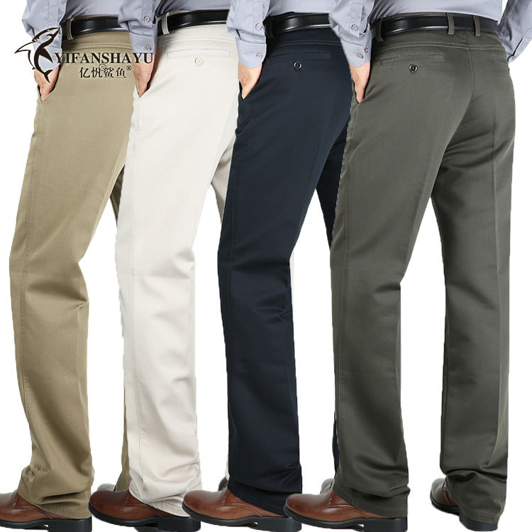 Billion Shark Autumn and Winter Thick Middle-aged Men's Business Casual Pants Straight High Waist Stretch Cotton Pants