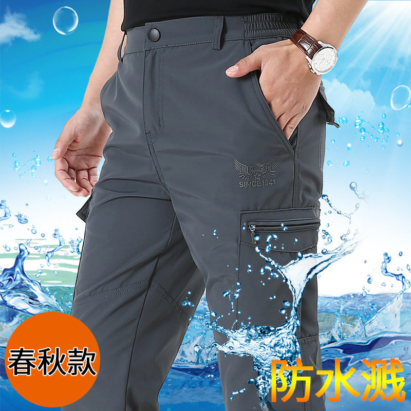 Quick-drying pants men's autumn and winter outdoor hiking pants fleece-lined multi-pocket overalls pants men's pants loose-fit plus size assault pants