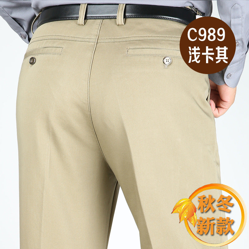 Billion Shark Autumn and Winter Thick Middle-aged Men's Business Casual Pants Straight High Waist Stretch Cotton Pants