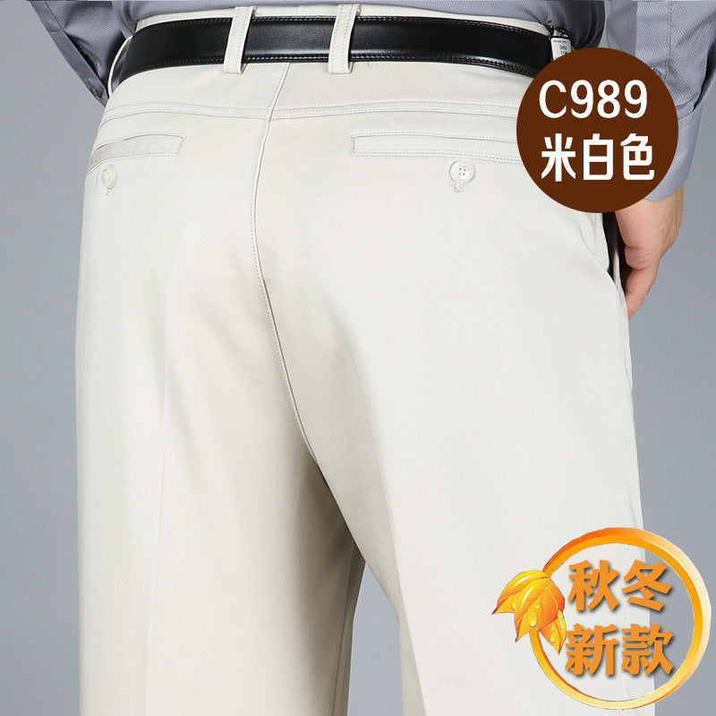 Billion Shark Autumn and Winter Thick Middle-aged Men's Business Casual Pants Straight High Waist Stretch Cotton Pants