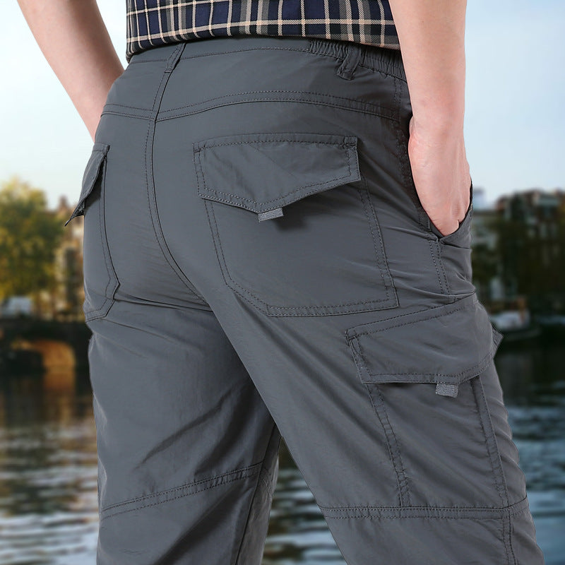 Quick-drying pants men's autumn and winter outdoor hiking pants fleece-lined multi-pocket overalls pants men's pants loose-fit plus size assault pants