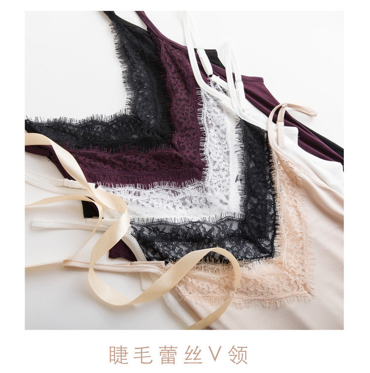 Tangge Spring and Summer Mulberry Silk Loose V-neck Lace Silk Sling Nightdress Sexy Pajamas Silk Base Petticoat