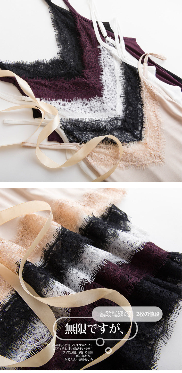 Tangge Spring and Summer Mulberry Silk Loose V-neck Lace Silk Sling Nightdress Sexy Pajamas Silk Base Petticoat