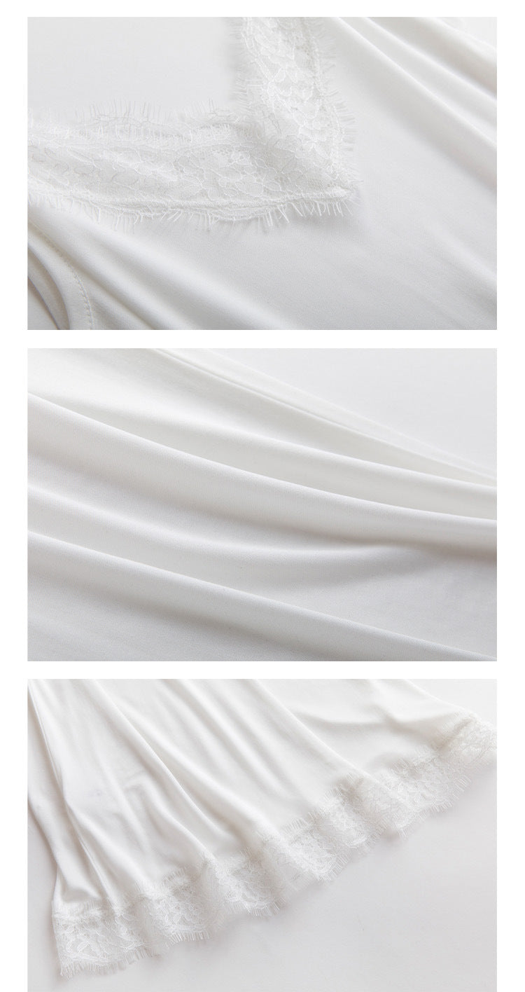 Tangge Spring and Summer Mulberry Silk Loose V-neck Lace Silk Sling Nightdress Sexy Pajamas Silk Base Petticoat
