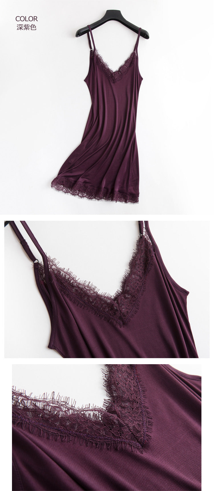 Tangge Spring and Summer Mulberry Silk Loose V-neck Lace Silk Sling Nightdress Sexy Pajamas Silk Base Petticoat