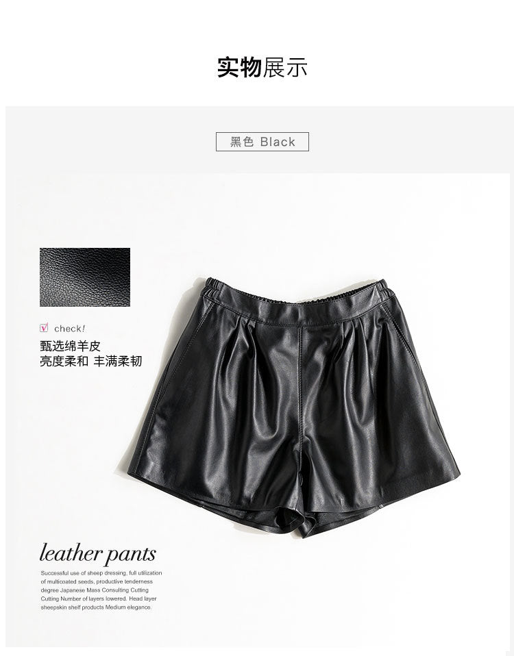 Cool Lambskin Straight-Leg Shorts in Dark Burgundy Sheepskin with Semi-Elastic Waist, Pleated Pockets, Casual Genuine Sheepskin Boot Shorts
