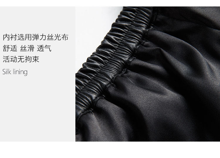 Cool Lambskin Straight-Leg Shorts in Dark Burgundy Sheepskin with Semi-Elastic Waist, Pleated Pockets, Casual Genuine Sheepskin Boot Shorts
