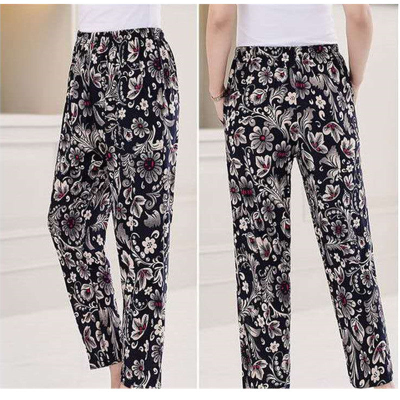 Cross-Border Popular Summer Women's Ice Silk Pants for Middle-Aged and Elderly, Loose Casual Home Pants, Elastic Plus-Size Pants for Square Dancing