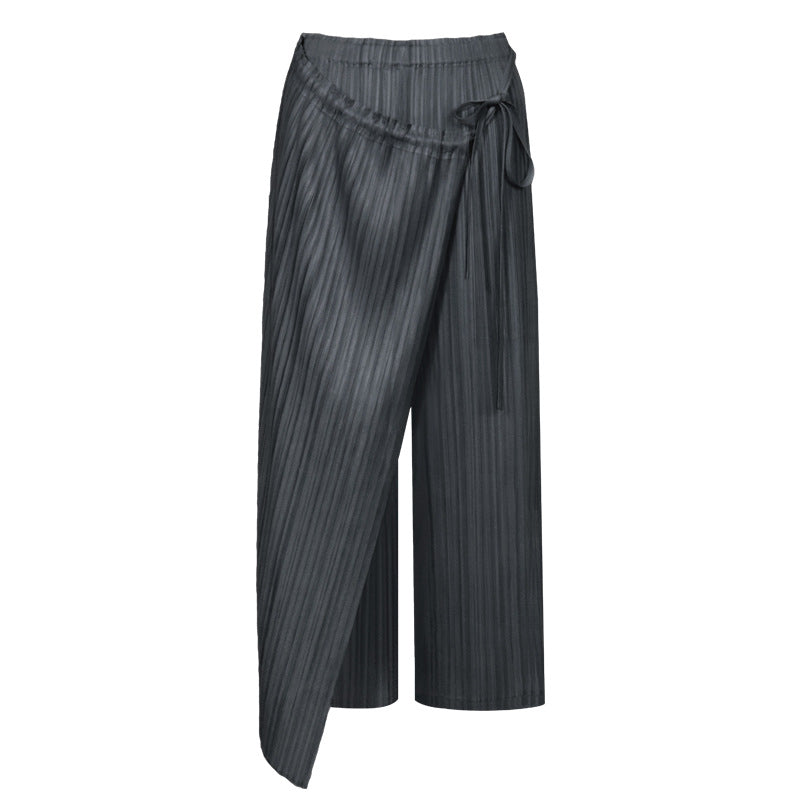 Miyake 2026 New Comfortable Casual Pants for Women, Straight-Leg Skirt, Japanese Style Pleated Tie Skirt Pants, Wholesale Casual Fashion