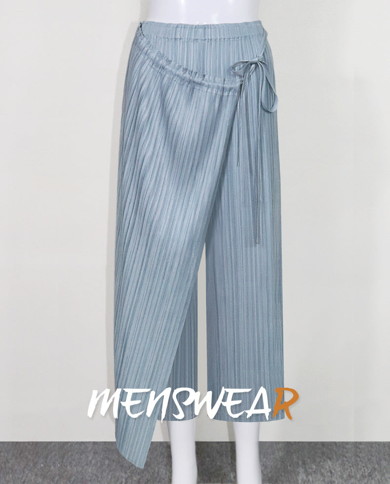 Miyake 2026 New Comfortable Casual Pants for Women, Straight-Leg Skirt, Japanese Style Pleated Tie Skirt Pants, Wholesale Casual Fashion