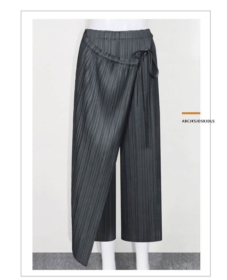 Miyake 2026 New Comfortable Casual Pants for Women, Straight-Leg Skirt, Japanese Style Pleated Tie Skirt Pants, Wholesale Casual Fashion