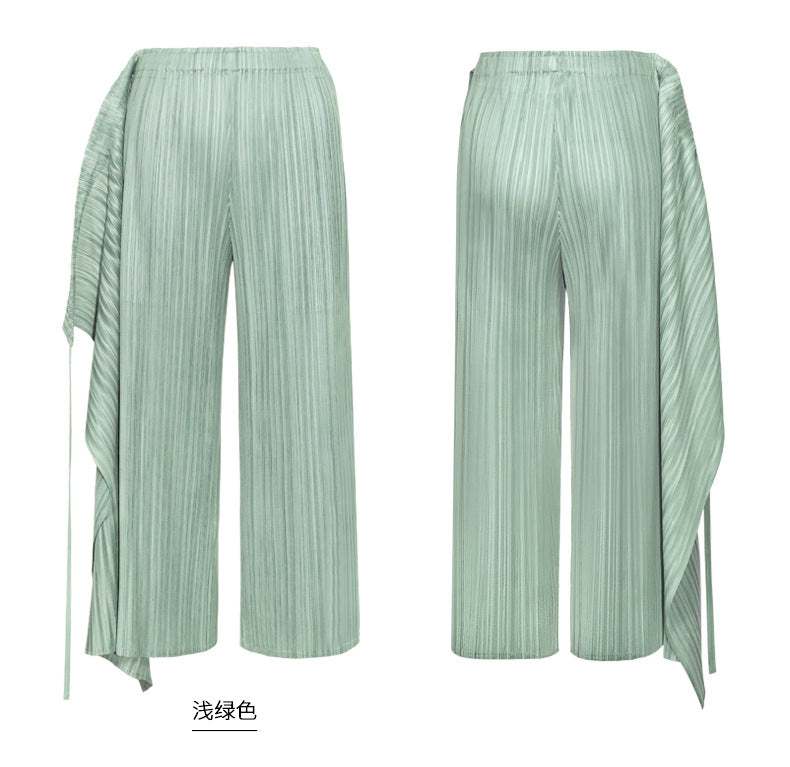 Miyake 2026 New Comfortable Casual Pants for Women, Straight-Leg Skirt, Japanese Style Pleated Tie Skirt Pants, Wholesale Casual Fashion