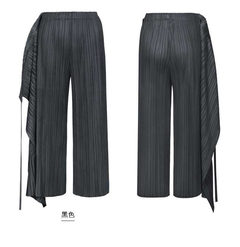 Miyake 2026 New Comfortable Casual Pants for Women, Straight-Leg Skirt, Japanese Style Pleated Tie Skirt Pants, Wholesale Casual Fashion