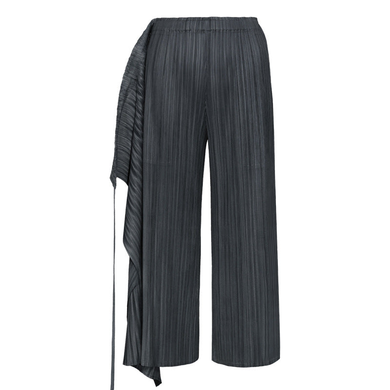 Miyake 2026 New Comfortable Casual Pants for Women, Straight-Leg Skirt, Japanese Style Pleated Tie Skirt Pants, Wholesale Casual Fashion