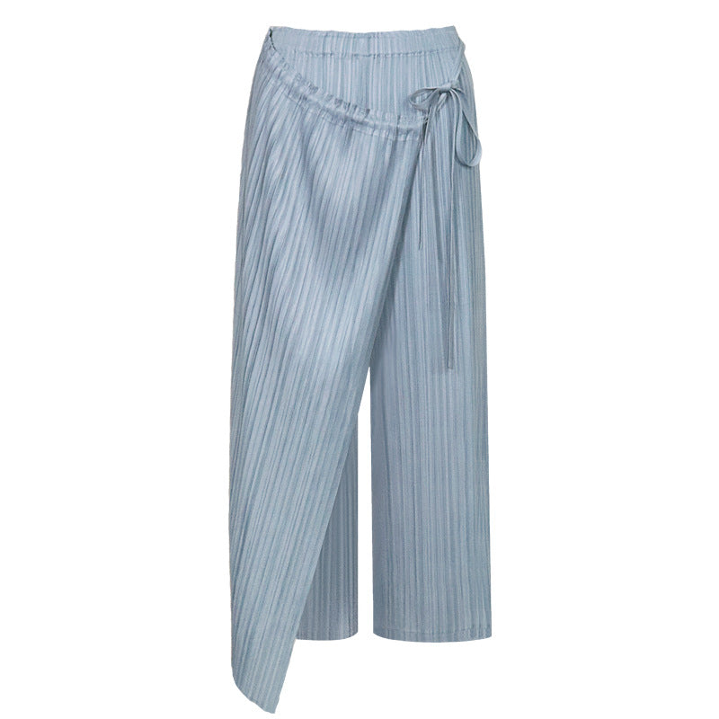 Miyake 2026 New Comfortable Casual Pants for Women, Straight-Leg Skirt, Japanese Style Pleated Tie Skirt Pants, Wholesale Casual Fashion
