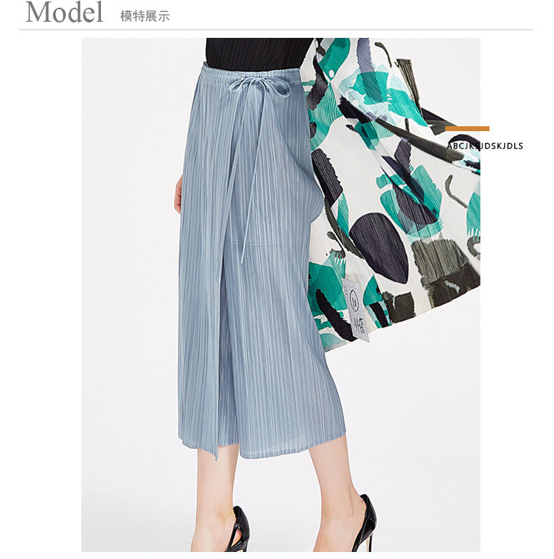 Miyake 2026 New Comfortable Casual Pants for Women, Straight-Leg Skirt, Japanese Style Pleated Tie Skirt Pants, Wholesale Casual Fashion