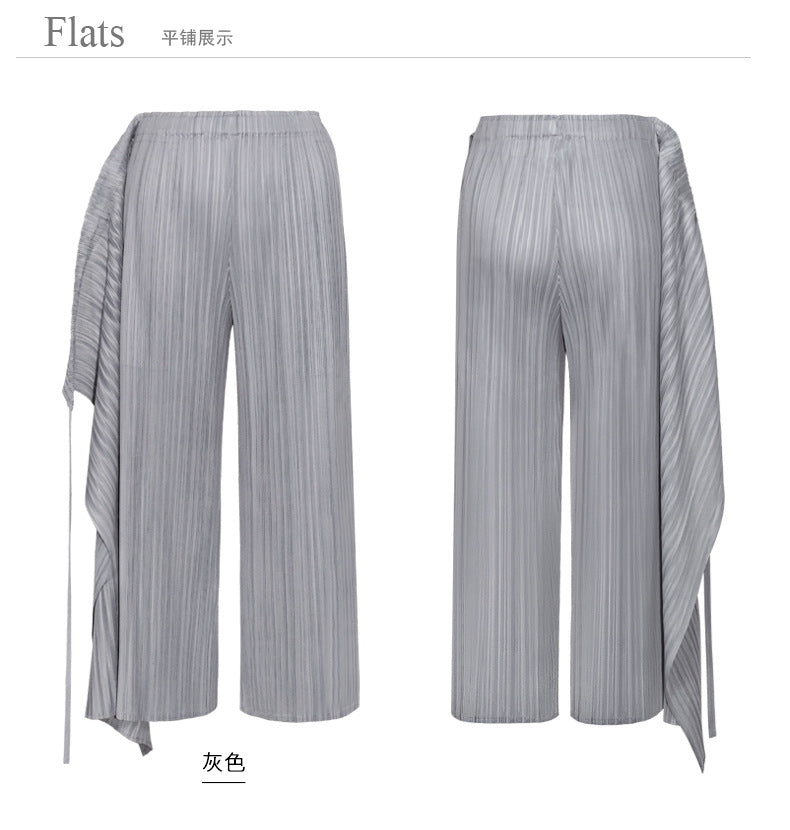 Miyake 2026 New Comfortable Casual Pants for Women, Straight-Leg Skirt, Japanese Style Pleated Tie Skirt Pants, Wholesale Casual Fashion