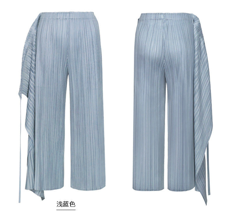 Miyake 2026 New Comfortable Casual Pants for Women, Straight-Leg Skirt, Japanese Style Pleated Tie Skirt Pants, Wholesale Casual Fashion