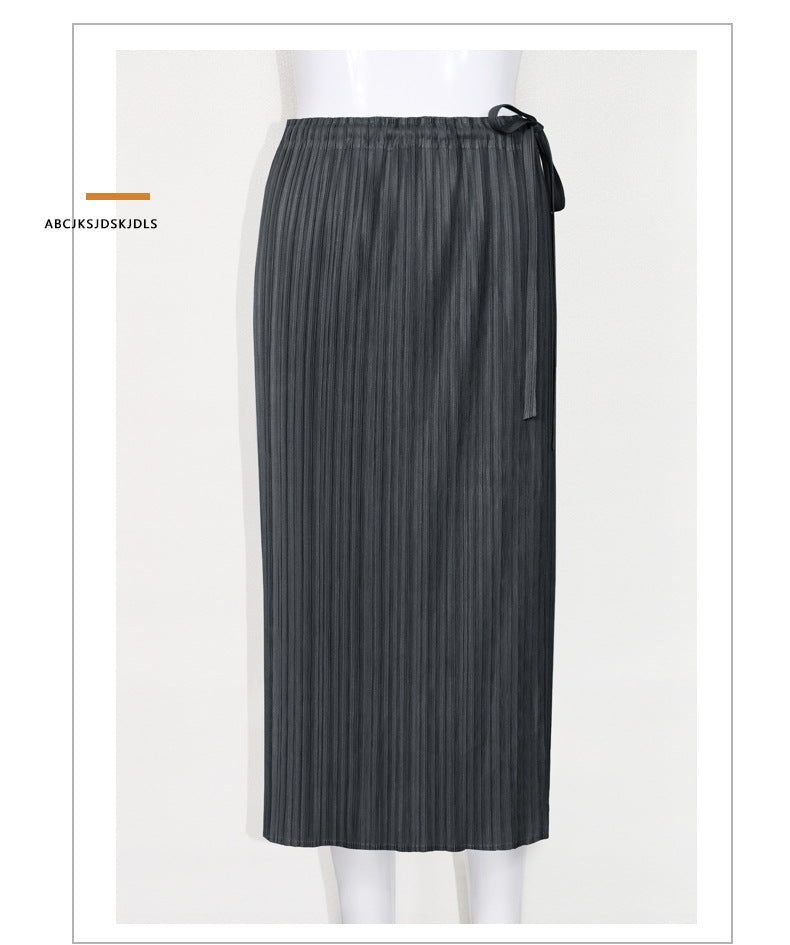 Miyake 2026 New Comfortable Casual Pants for Women, Straight-Leg Skirt, Japanese Style Pleated Tie Skirt Pants, Wholesale Casual Fashion