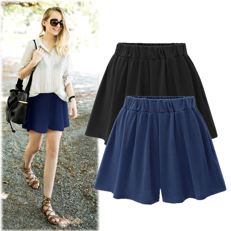 Large size wide leg shorts Women's European and American summer pants modal cotton high waist women's skirt pants solid color casual pants pocket