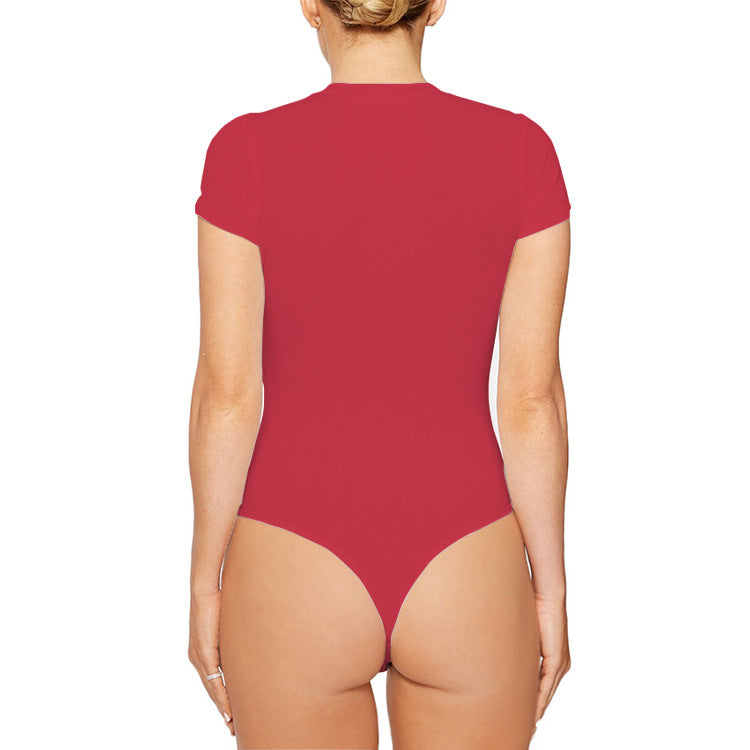 2025 summer new casual women's clothing Europe and the United States cross-border short sleeve jumpsuit foreign trade tight jumpsuit bodysuit