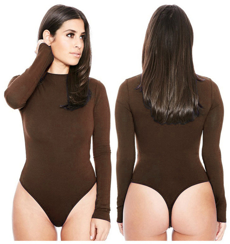 2025 autumn and winter long sleeve round neck casual base women's clothing Europe and the United States foreign trade sexy tight jumpsuit bodysuit