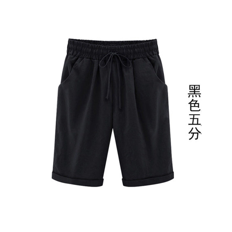 2026 Spring New Cotton Spandex Mid-Waist Loose Harem Shorts Street Fashion Drawstring Casual Pants Women's Pants
