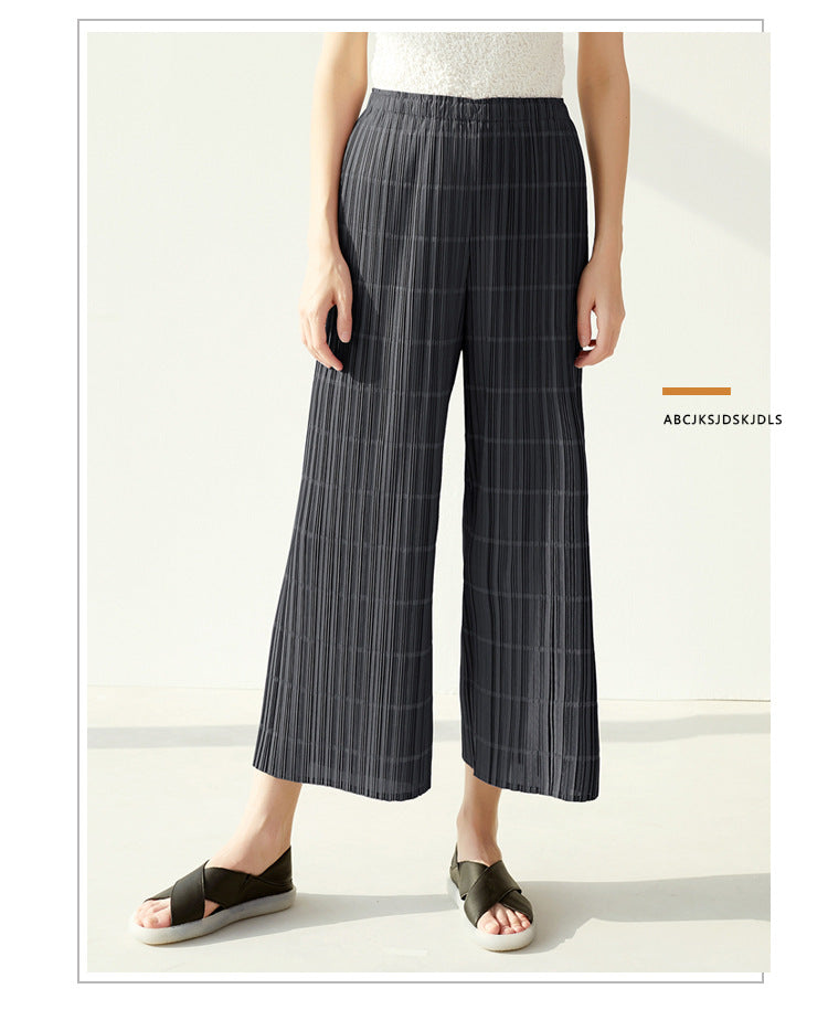 Miyake 2026 Summer Pleated Cropped Pants Slim Fit Loose Versatile Slimming Casual Straight Pants Japanese and Korean Casual Style