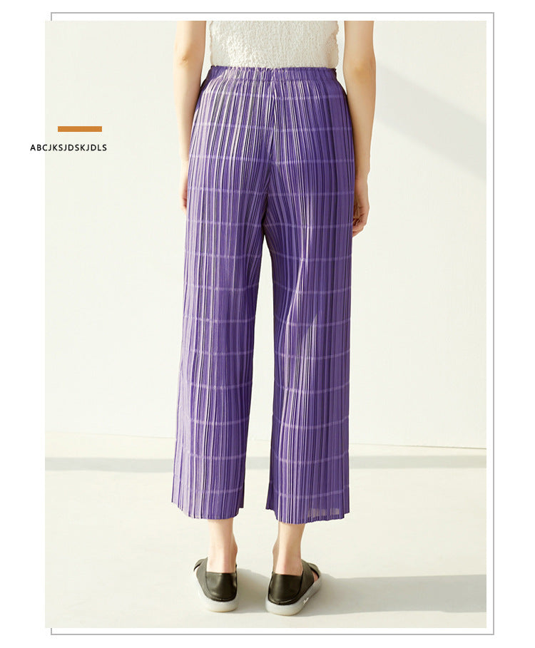 Miyake 2026 Summer Pleated Cropped Pants Slim Fit Loose Versatile Slimming Casual Straight Pants Japanese and Korean Casual Style