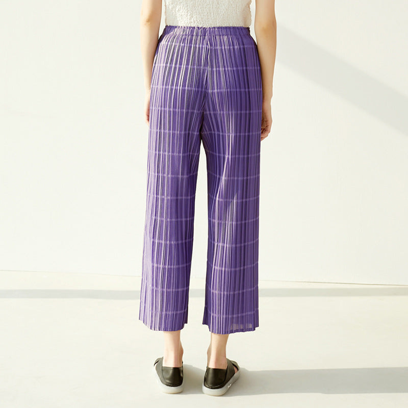 Miyake 2026 Summer Pleated Cropped Pants Slim Fit Loose Versatile Slimming Casual Straight Pants Japanese and Korean Casual Style