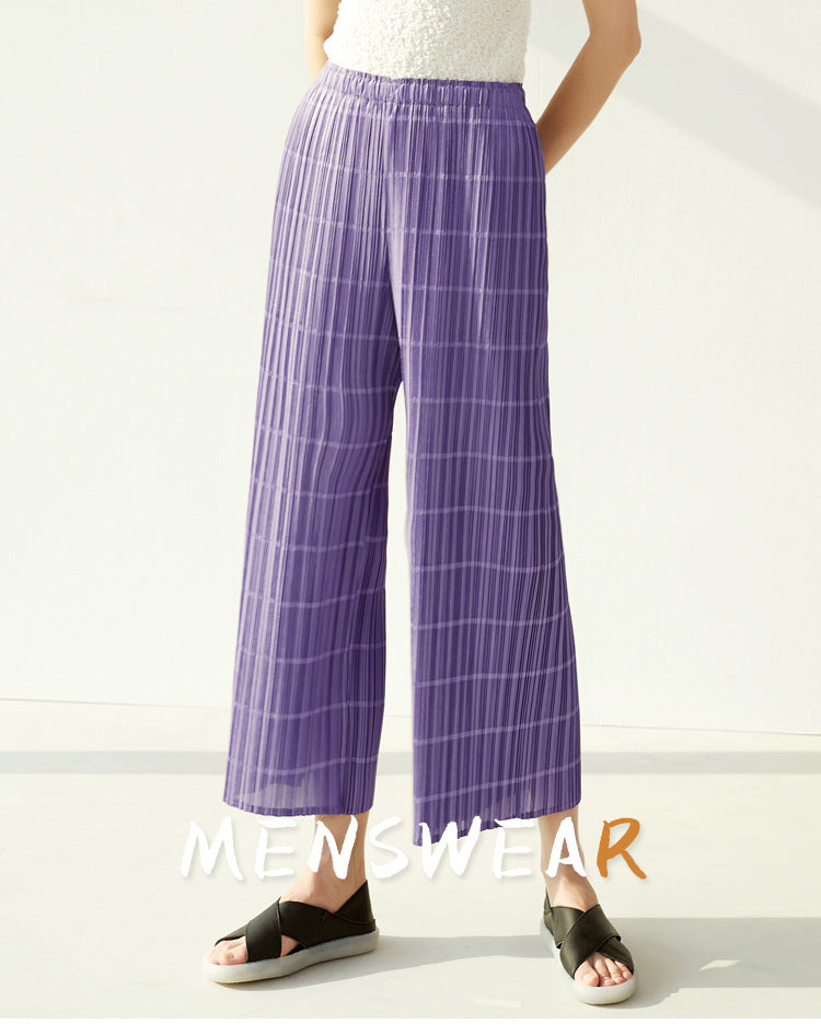 Miyake 2026 Summer Pleated Cropped Pants Slim Fit Loose Versatile Slimming Casual Straight Pants Japanese and Korean Casual Style