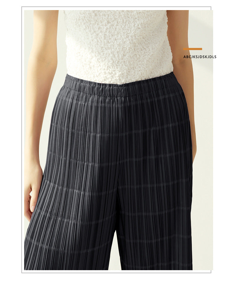 Miyake 2026 Summer Pleated Cropped Pants Slim Fit Loose Versatile Slimming Casual Straight Pants Japanese and Korean Casual Style