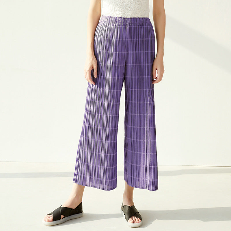 Miyake 2026 Summer Pleated Cropped Pants Slim Fit Loose Versatile Slimming Casual Straight Pants Japanese and Korean Casual Style