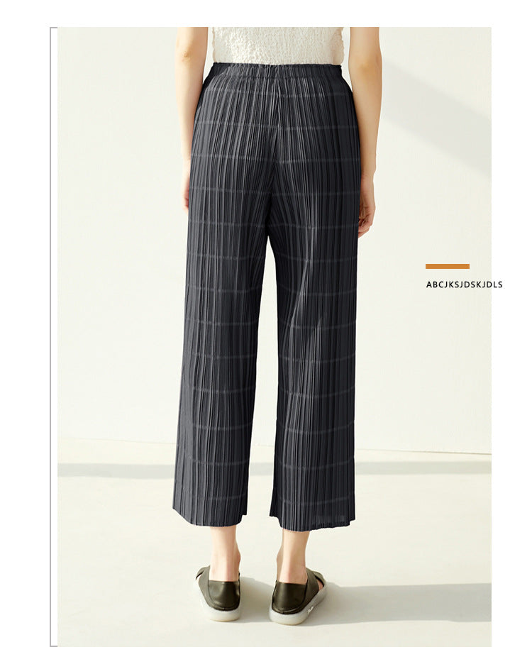 Miyake 2026 Summer Pleated Cropped Pants Slim Fit Loose Versatile Slimming Casual Straight Pants Japanese and Korean Casual Style