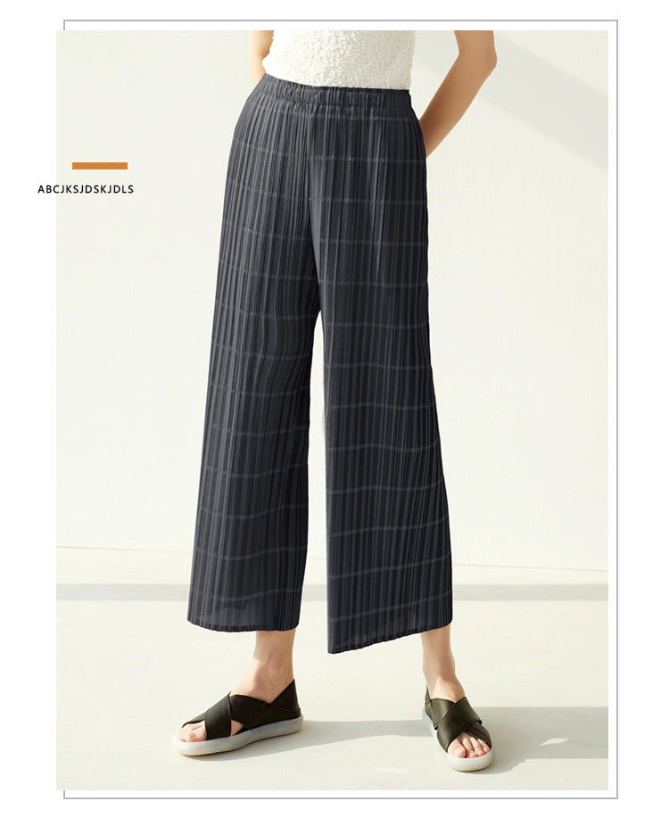 Miyake 2026 Summer Pleated Cropped Pants Slim Fit Loose Versatile Slimming Casual Straight Pants Japanese and Korean Casual Style