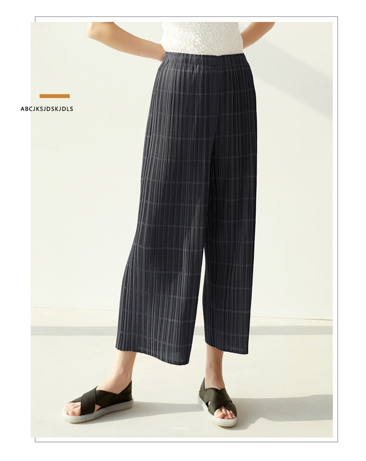 Miyake 2026 Summer Pleated Cropped Pants Slim Fit Loose Versatile Slimming Casual Straight Pants Japanese and Korean Casual Style