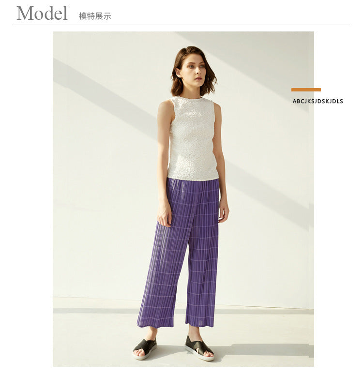 Miyake 2026 Summer Pleated Cropped Pants Slim Fit Loose Versatile Slimming Casual Straight Pants Japanese and Korean Casual Style