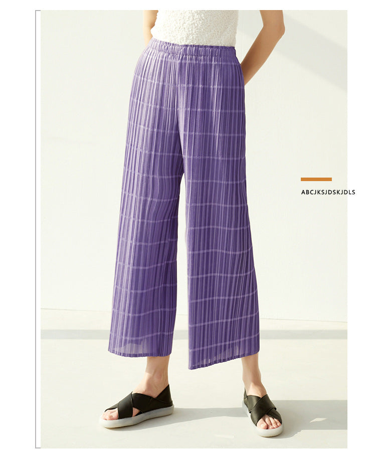 Miyake 2026 Summer Pleated Cropped Pants Slim Fit Loose Versatile Slimming Casual Straight Pants Japanese and Korean Casual Style