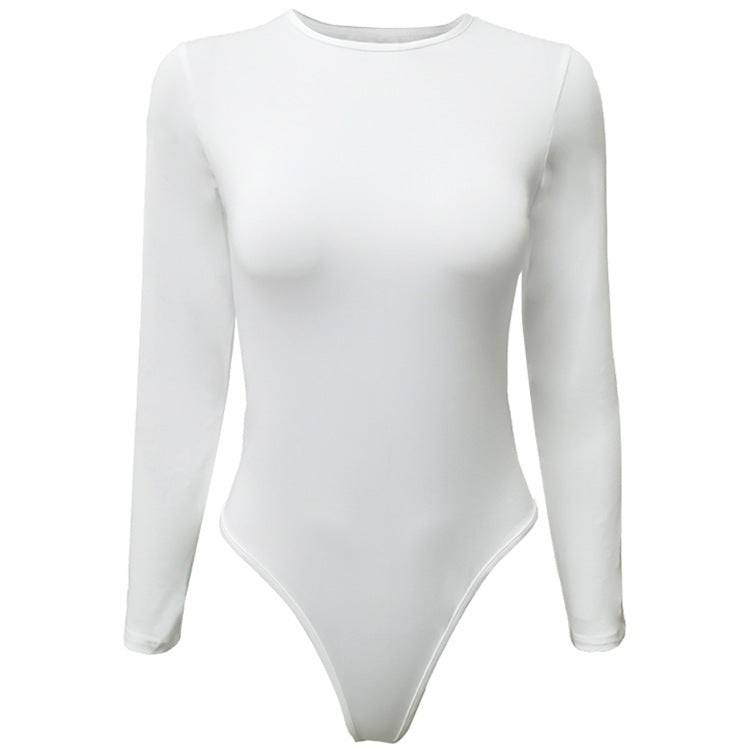 2025 autumn and winter long sleeve round neck casual base women's clothing Europe and the United States foreign trade sexy tight jumpsuit bodysuit