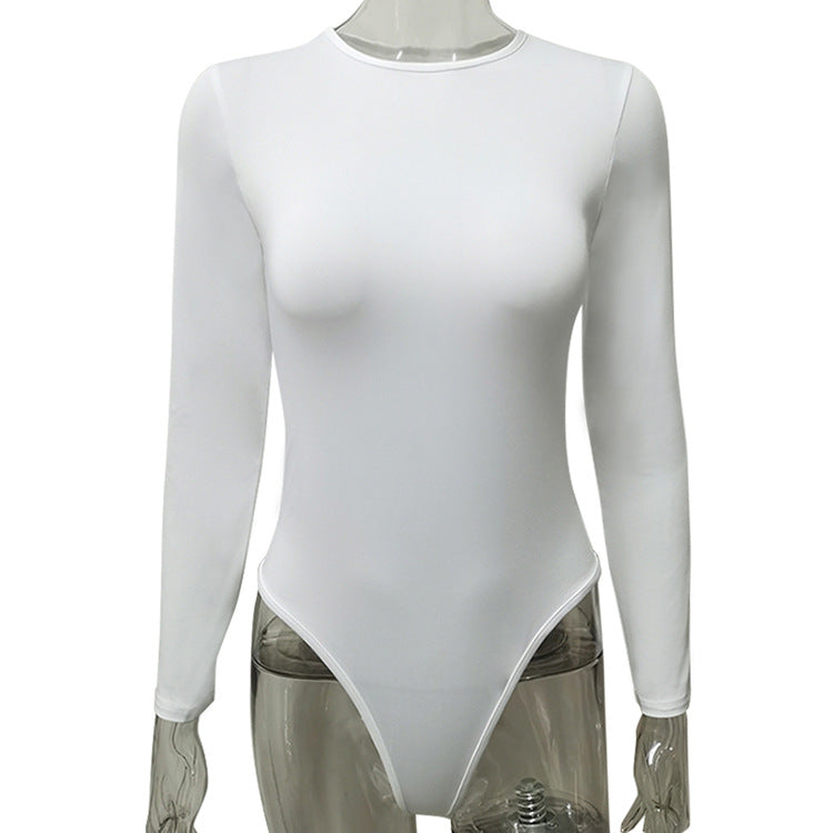 2025 autumn and winter long sleeve round neck casual base women's clothing Europe and the United States foreign trade sexy tight jumpsuit bodysuit