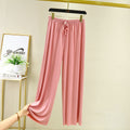 Korean style high waist drawstring lace-up ice silk seamless straight slimming wide-leg pants summer thin draping casual trousers