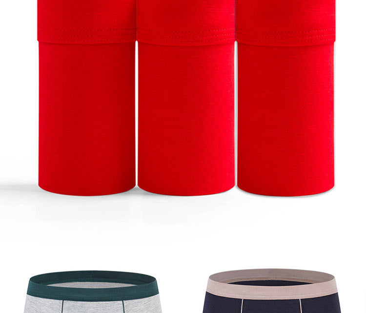 Men's cotton underwear plus size fat guy boxers breathable 3D seamless sexy youth cotton red boxers