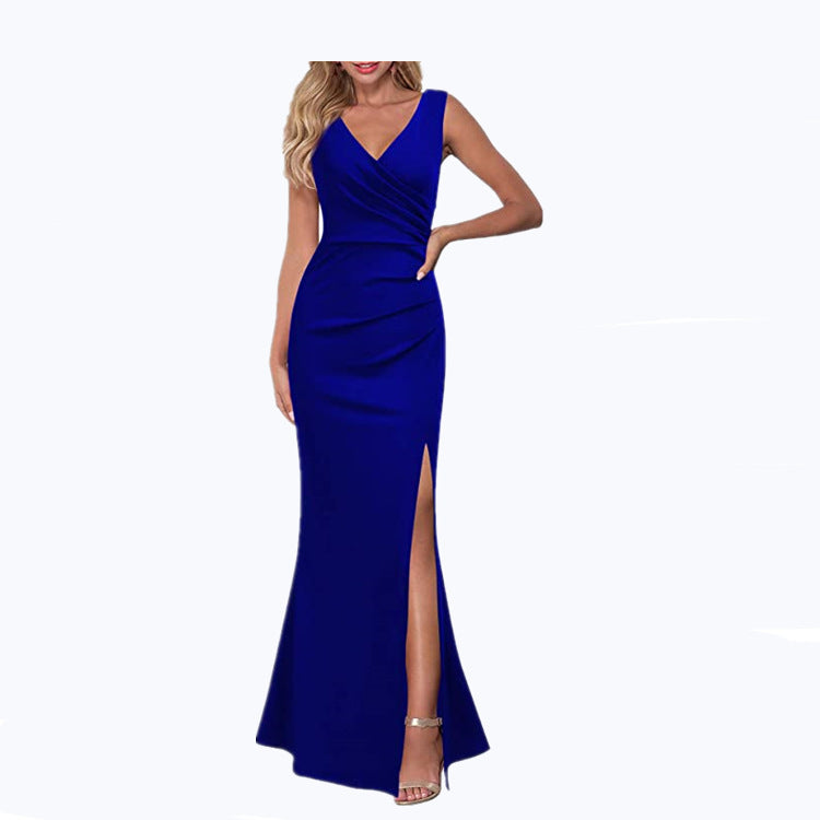 2024 Cross-Border Women's Sleeveless V Neck Slit Evening Dress Cocktail Party Dress
