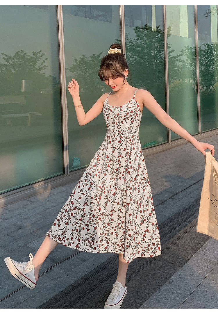 Floral strap dress women's waist slimming summer small fresh 2024 new long skirt foreign trade women's wholesale