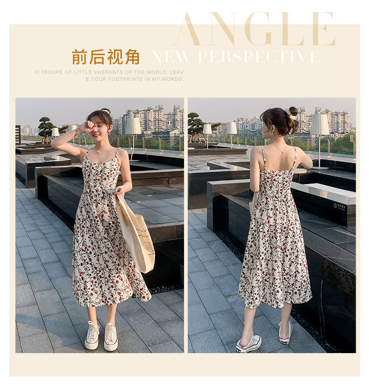 Floral strap dress women's waist slimming summer small fresh 2024 new long skirt foreign trade women's wholesale